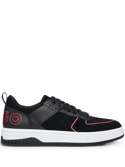 Hugo Boss Recycled Leather Lace-up Sneakers In Black