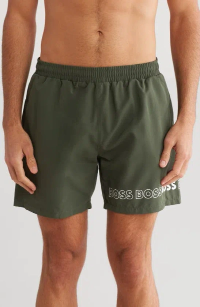 Hugo Boss Recycled Polyester Dolphin Shorts In Green