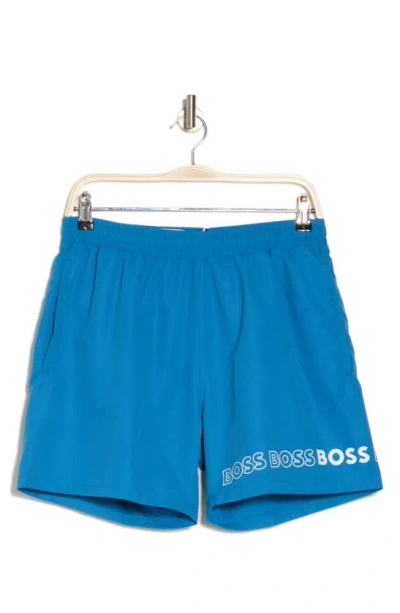 Hugo Boss Dolphin Logo-print Swim Shorts In Blue