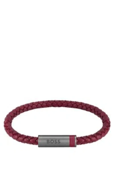 Hugo Boss Red Braided-leather Cuff With Magnetic Logo Closure Men's Jewellery In Assorted-pre-pack