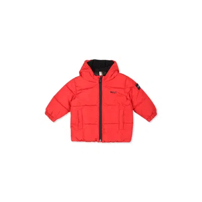 Hugo Boss Red Down Jacket For Baby Boy With Logo