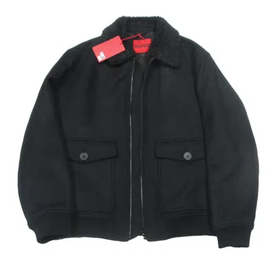 Pre-owned Hugo Boss Red Label Men's Black Shearling Collar Wool Blend Jacket $454