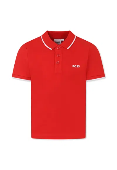 Hugo Boss Kids' Red Polo Shirt For Boy With Logo