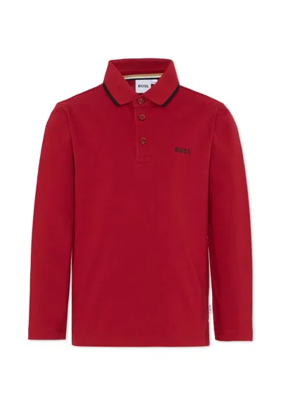 Hugo Boss Kids' Red Polo Shirt For Boy With Logo