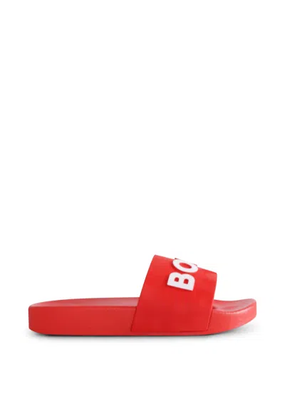 Hugo Boss Kids' Red Slippers For Boy With Logo