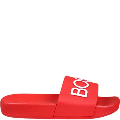 Hugo Boss Kids' Red Slippers For Boy With Logo
