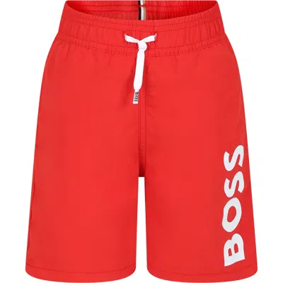 Hugo Boss Kids' Red Swim Shorts For Boy With Logo