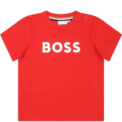 Hugo Boss Red T-shirt For Baby Boy With Logo