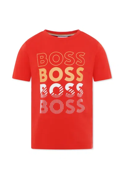 Hugo Boss Kids' Red T-shirt For Boy With Logo