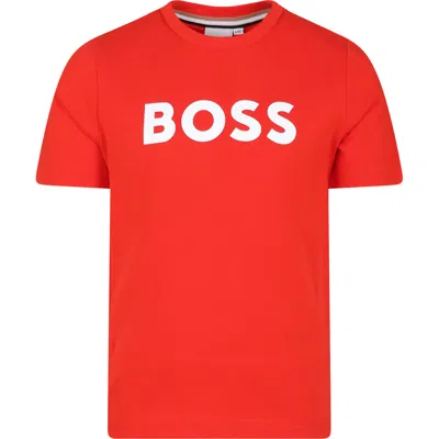 Hugo Boss Kids' Red T-shirt For Boy With Logo