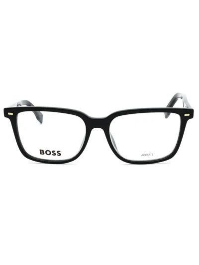 Hugo Boss Refined Rectangular Eyeglasses For Men In Black