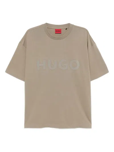 Hugo Boss Reflective-logo Cotton T-shirt In Brown