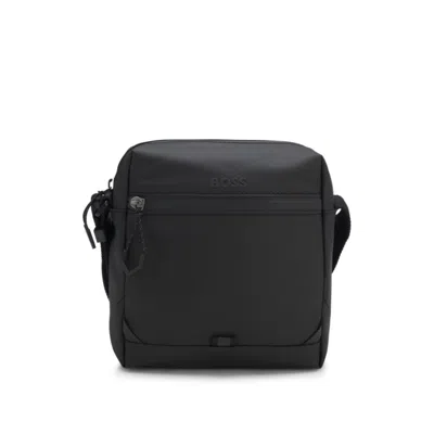 Hugo Boss Reflective-detail Reporter Bag In Faux Leather In Black