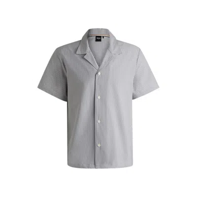Hugo Boss Regular-fit Beach Shirt In Seersucker Fabric In Blue