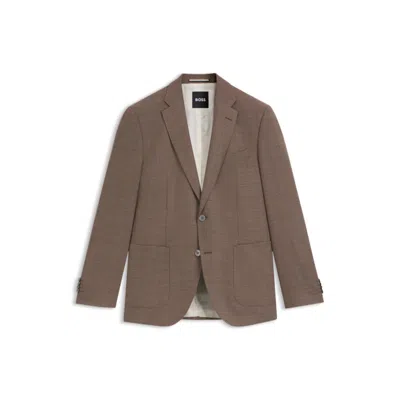 Hugo Boss Regular-fit Blazer In A Patterned Wool Blend In Brown