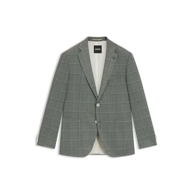 Hugo Boss Regular-fit Blazer In Checked Wool In Green