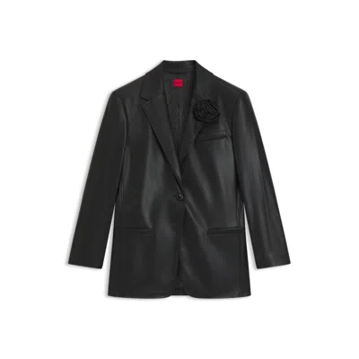 Hugo Boss Regular-fit Blazer In Faux Leather In Black