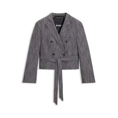 Hugo Boss Regular-fit Blazer In Melange Denim In Gray