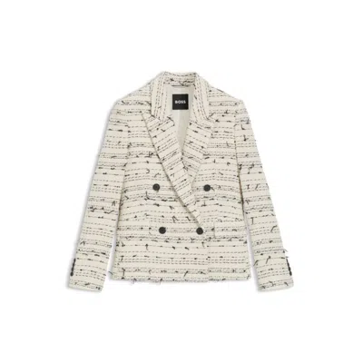 Hugo Boss Regular-fit Blazer In Striped Cotton-blend Tweed In White