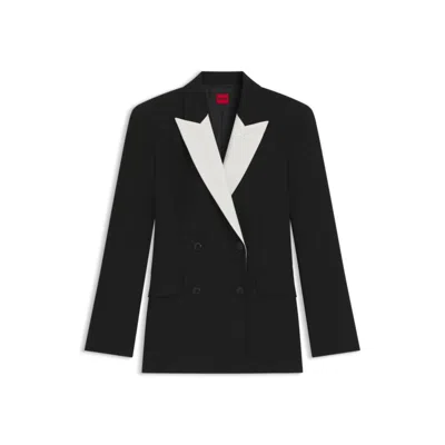 Hugo Boss Regular-fit Blazer With Contrast Lapels In Black
