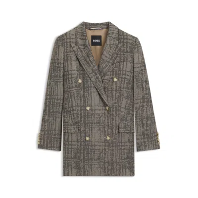 Hugo Boss Regular-fit Blazer With Herringbone Check In Gray
