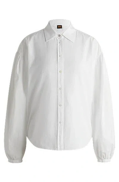 Hugo Boss Regular-fit Blouse In Cotton Poplin With Point Collar In White