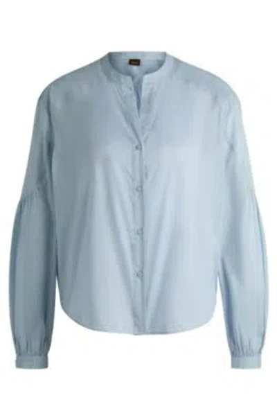 Hugo Boss Regular-fit Blouse In Cotton Voile With Wide Sleeves In Blue