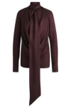 Hugo Boss Regular-fit Blouse In Silk Twill With Scarf Neckline In Light Brown