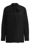 Hugo Boss Regular-fit Blouse In Silk With Bow-tie Collar In Black