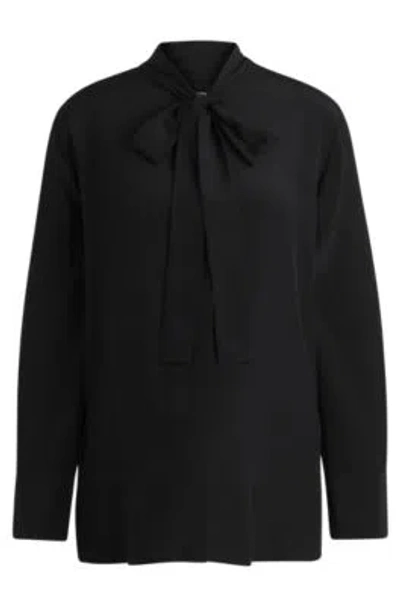 Hugo Boss Regular-fit Blouse In Silk With Bow-tie Collar In Black