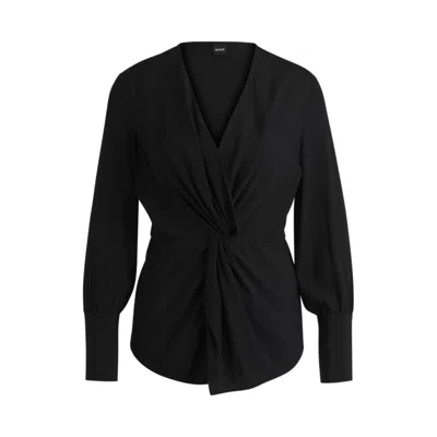 HUGO BOSS REGULAR-FIT BLOUSE IN SILK WITH TWIST FRONT