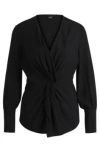 Hugo Boss Regular-fit Blouse In Silk With Twist Front In Black