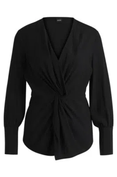 Hugo Boss Regular-fit Blouse In Silk With Twist Front In Black