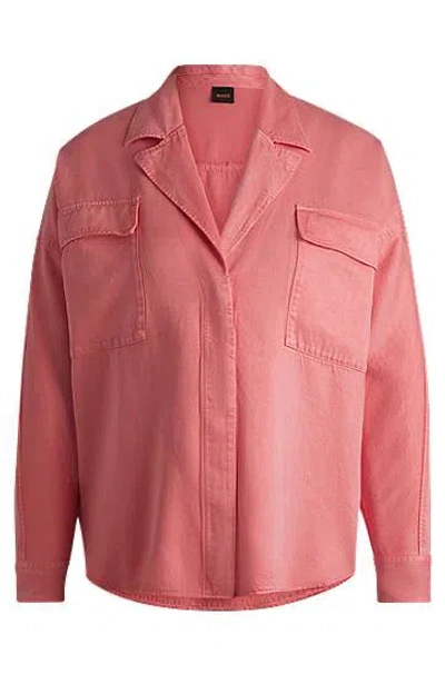 Hugo Boss Regular-fit Blouse In Soft Canvas With Chest Pockets In Pink
