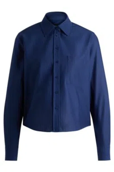 Hugo Boss Regular-fit Blouse In Striped Cotton In Light Blue