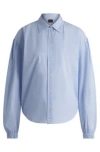 Hugo Boss Regular-fit Blouse In Striped Cotton Poplin In Blue