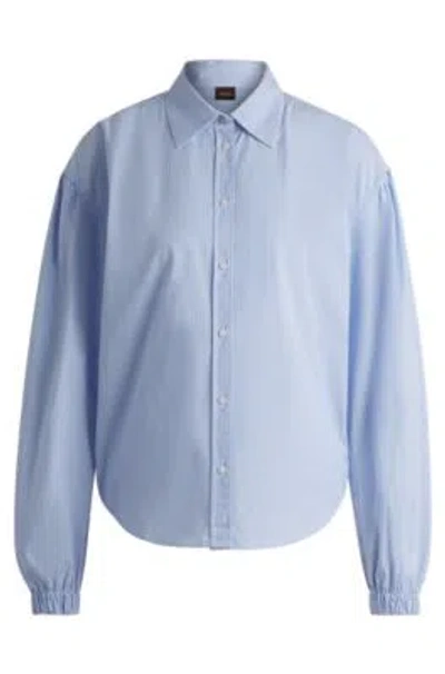 Hugo Boss Regular-fit Blouse In Striped Cotton Poplin In Blue