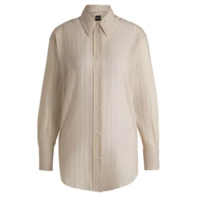 Hugo Boss Regular-fit Blouse In Striped Cotton In White