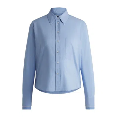 Hugo Boss Regular-fit Blouse In Striped Stretch Cotton In Blue