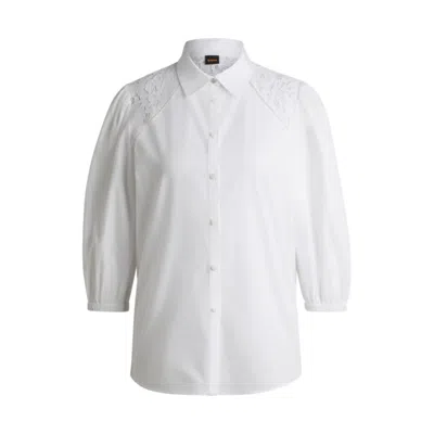 Hugo Boss Regular-fit Blouse With Lace Shoulders In White