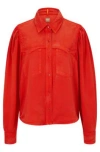 Hugo Boss Regular-fit Blouse With Popper Closures And Point Collar In Orange