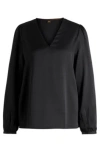 Hugo Boss Regular-fit Blouse With V Neckline In Hammered Satin In Black