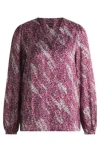 Hugo Boss Regular-fit Blouse With V Neckline In Printed Satin In Pink