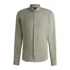 Hugo Boss Regular-fit Button-down Shirt In Linen In Green