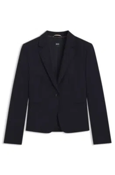 Hugo Boss Regular-fit Button-up Jacket In Virgin Wool In Blue