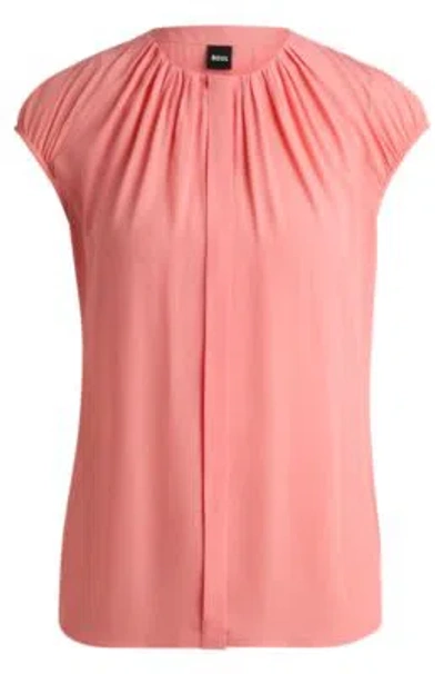 Hugo Boss Regular-fit Cap-sleeved Blouse With Gathered Details In Light Purple