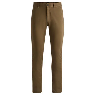 Hugo Boss Regular-fit Chinos In Stretch-cotton Satin In Green