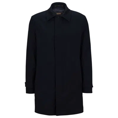 Hugo Boss Regular-fit Coat In A Rain-resistant Wool Blend In Blue ...