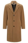 Hugo Boss Regular-fit Coat In Moleskin In Light Beige