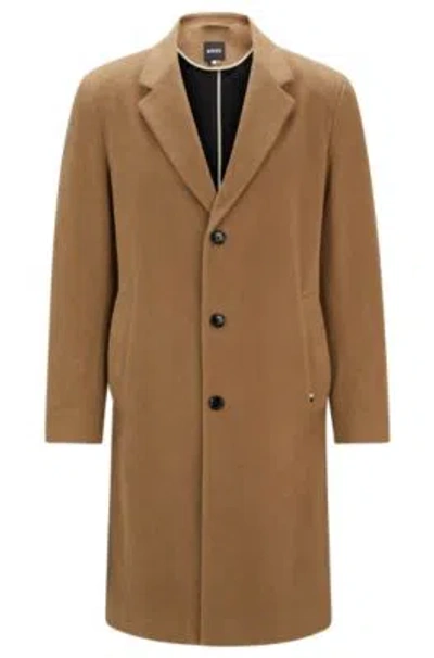 Hugo Boss Regular-fit Coat In Moleskin In Light Beige